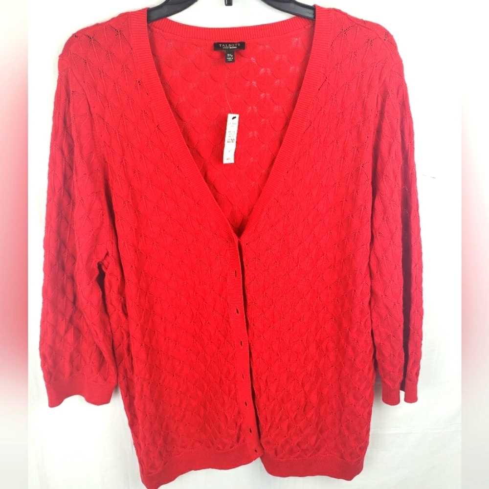 NWT Talbots Classic Red 3/4th Length Sleeve Women's Cardigan Sweater Sz 3XP